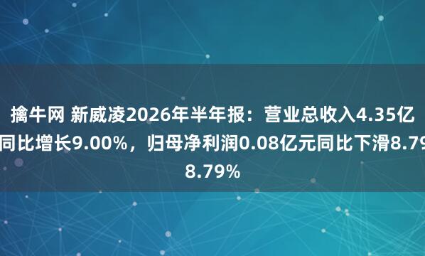 擒牛网 新威凌2026年半年报：营业总收入4.35亿元同比增长9.00%，归母净利润0.08亿元同比下滑8.79%